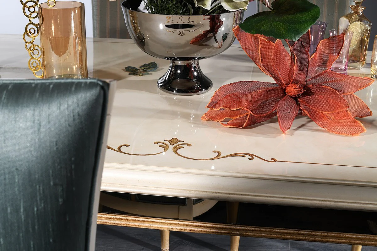 Casa Padrino conjunto de comedor barroco de lujo turquesa / blanco / oro - 1 Mesa de Comedor y 4 Sillas de Comedor - Muebles de Comedor Barrocos