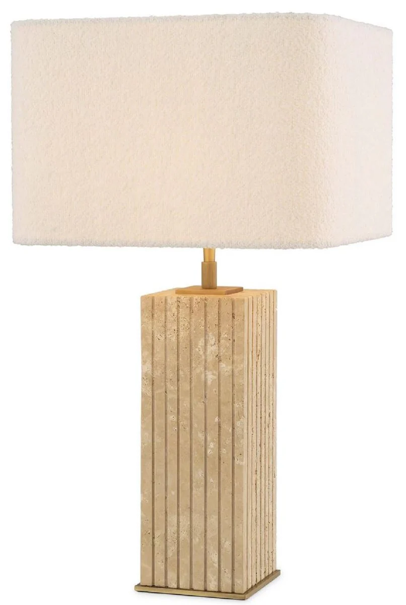 Casa Padrino lámpara de mesa de lujo beige / latón antiguo / crema 35 x 35 x A. 63 cm - Lámpara de escritorio travertino pantalla cuadrada - Lámparas de lujo - Colección de lujo