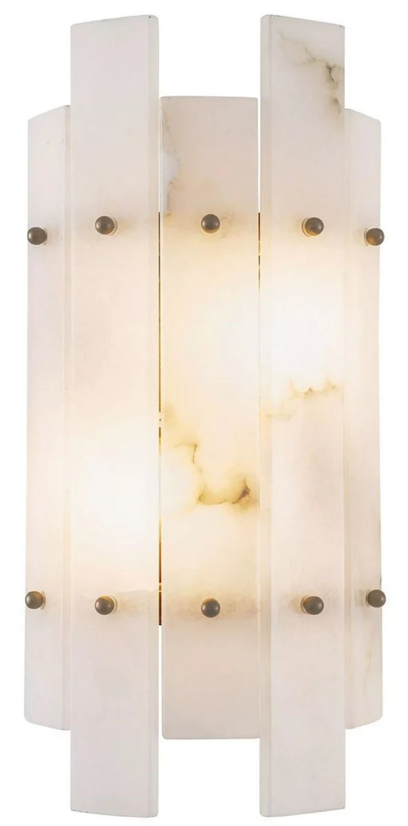 Casa Padrino lámpara de pared de lujo alabastro / latón antiguo 19 x 10 x A. 40 cm - Lámpara de pared de salón con pantalla de alabastro - Iluminación de lujo - Interior de lujo - Muebles de lujo