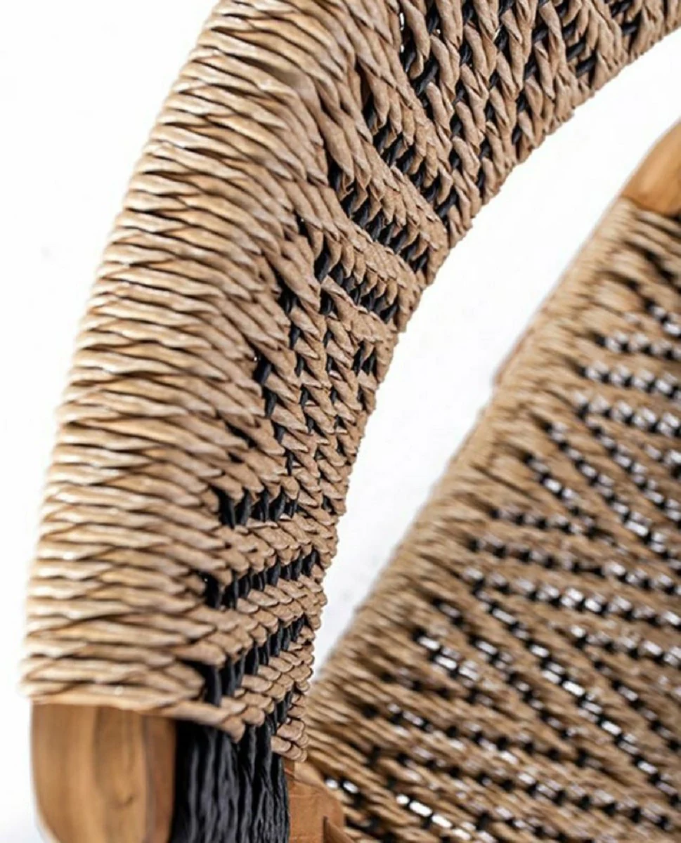 Casa Padrino silla de comedor de lujo con reposabrazos natural / negro 58 x 55 x A. 80 cm - Silla de jard¨ªn de lujo de madera maciza con tejido de rat¨¢n - Muebles de comedor de lujo