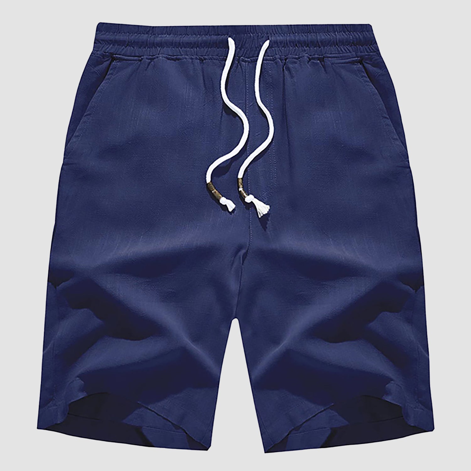 Men Linen Cotton Shorts Fashion Solid Color Drawstring Elastic Waist