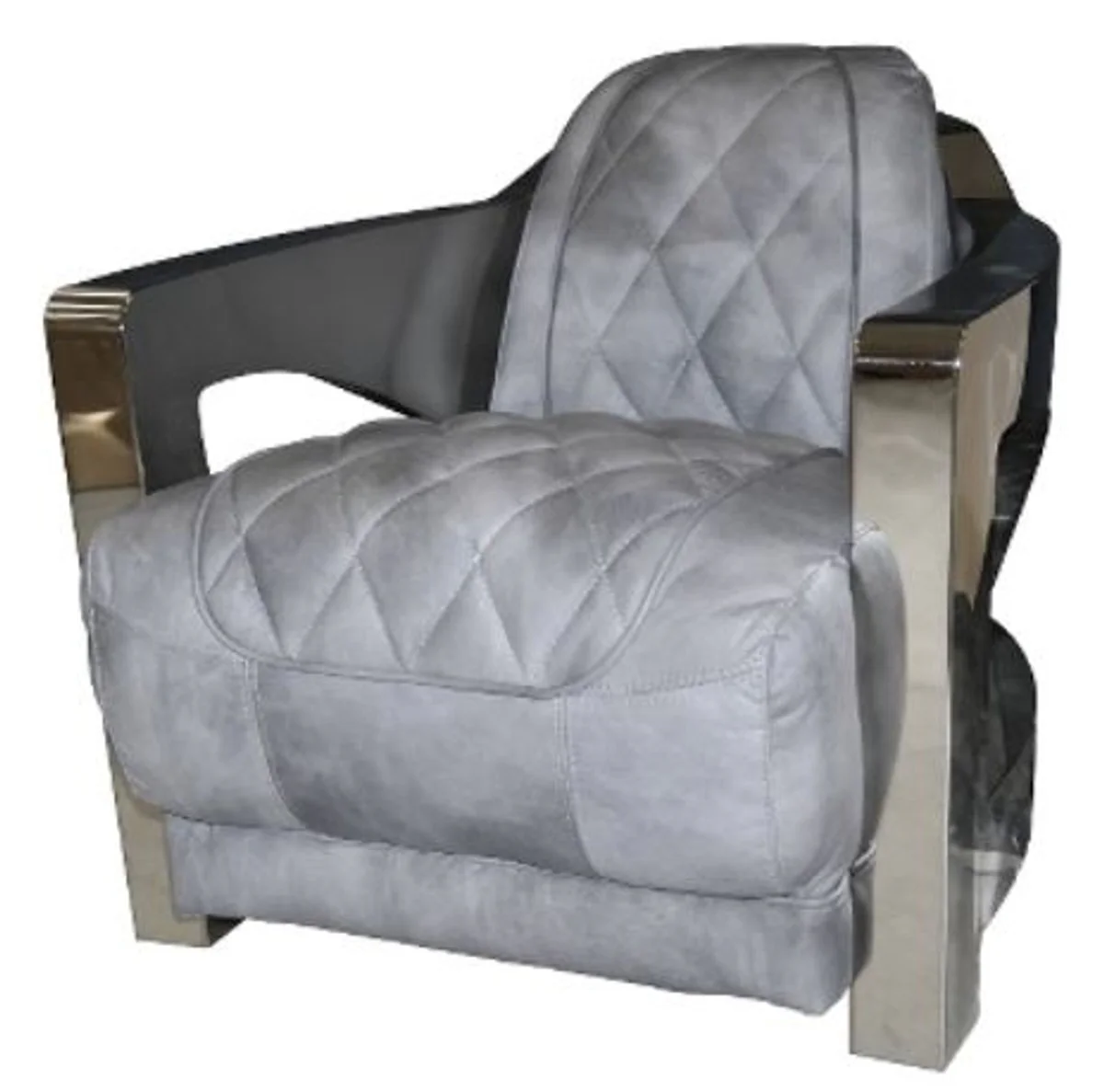 Casa Padrino genuine leather club armchair gray / silver 75 x 89 x H. 70 cm - Luxury Quality