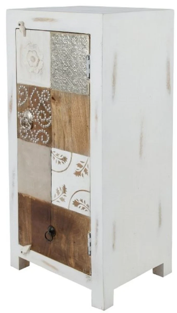 Casa Padrino cómoda de estilo campestre shabby chic blanco antiguo / multicolor 40 x 32 x H. 90 cm - Pequeño Gabinete de Estilo Campestre con Puerta
