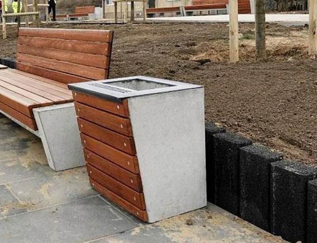 Casa Padrino papelera de parque marr¨®n / gris / plata A. 60 cm - Papelera urbana - Papelera de hormig¨®n