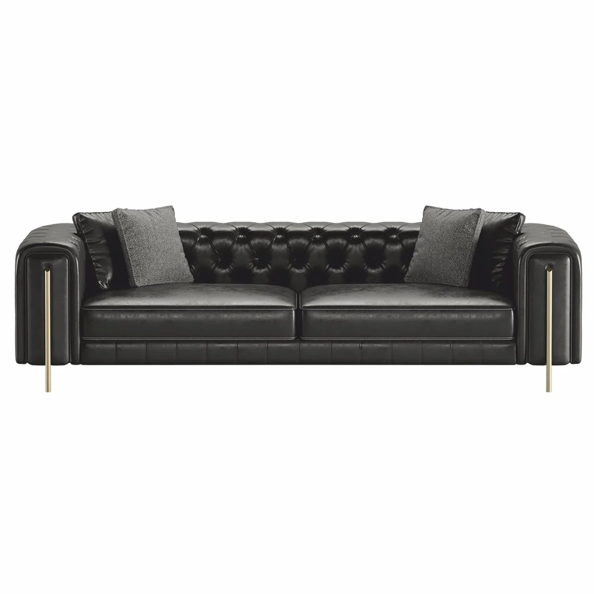 Casa Padrino sof¨¢ Chesterfield de lujo en cuero artificial negro / lat¨®n 262 cm - Muebles de lujo