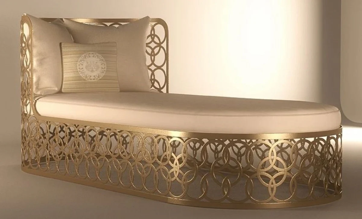 Casa Padrino tumbona de jardín de lujo marfil / champán oro 214 x 107 cm - Tumbona resistente a la intemperie hecha a mano - Tumbona de piscina - Mobiliario de hotel - Calidad de Lujo