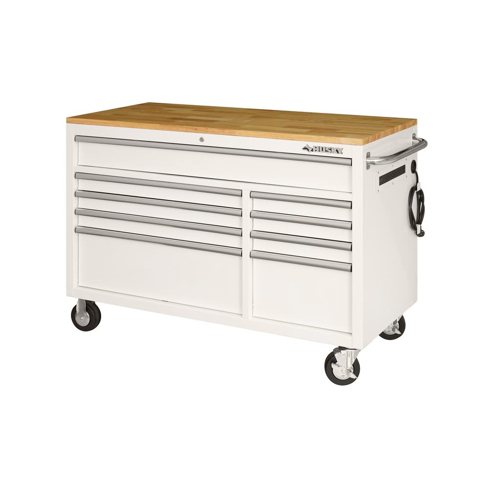 52 IN. 9-DRAWER MOBILE WORKBENCH IN GLOSS WHITE