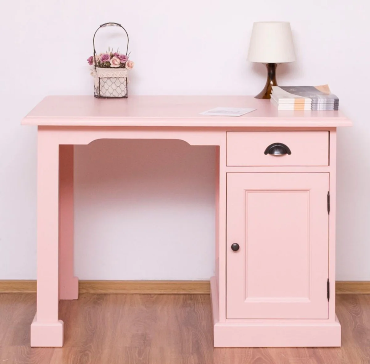 Casa Padrino escritorio de estilo campestre rosa 110 x 70 x A. 78 cm - Secretaria de madera maciza en estilo campestre - Muebles de oficina - Muebles de estilo campestre