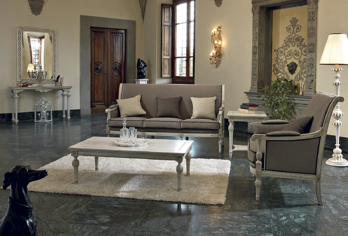 Casa Padrino mesa auxiliar barroco de lujo crema blanco antiguo / marr¨®n - Magn¨ªfica mesa de madera maciza de estilo barroco - Muebles de lujo estilo barroco - Muebles barrocos - Hecho en Italia