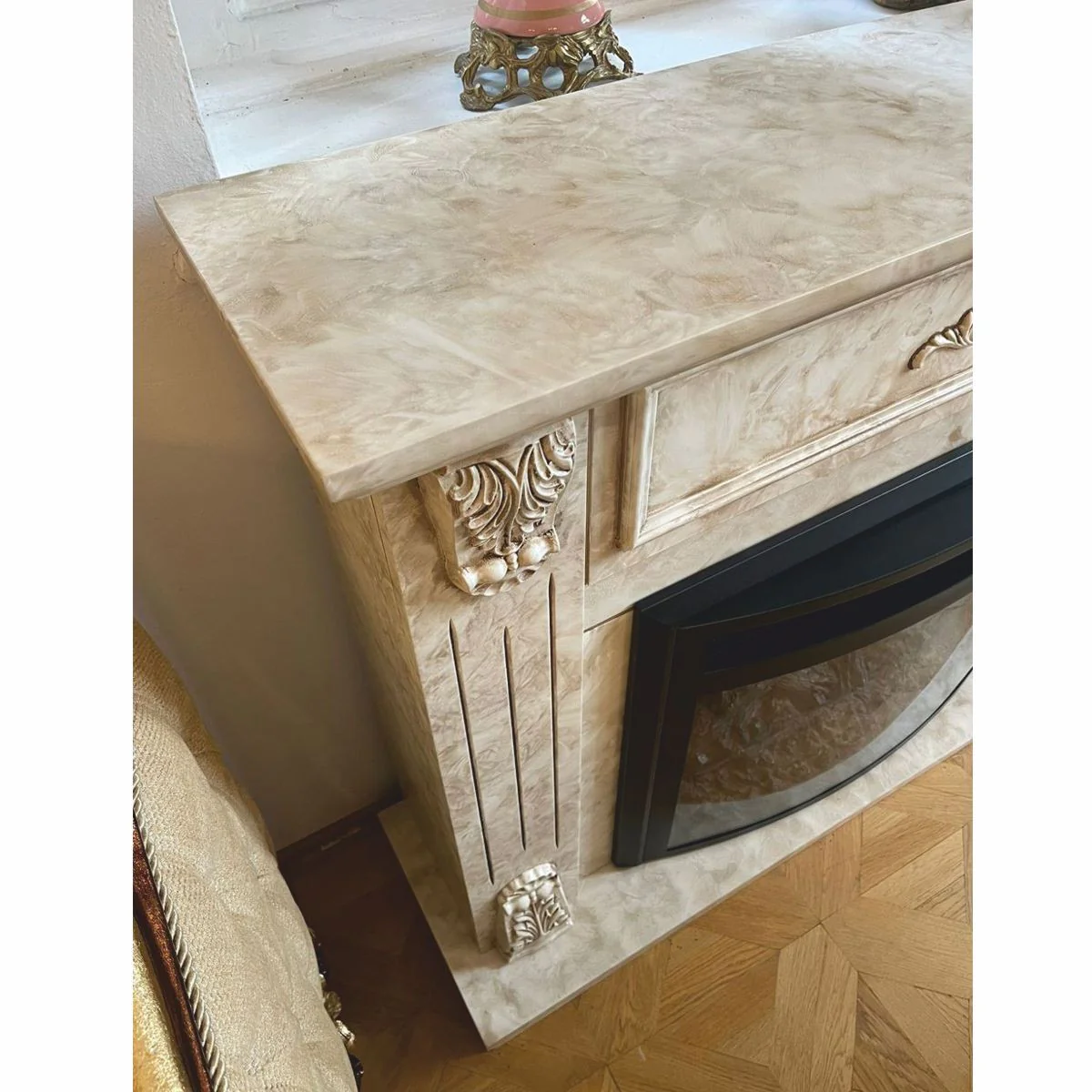 Casa Padrino chimenea el¨¦ctrica barroco de lujo con mando a distancia crema 118 x 32 x A. 96,5 cm