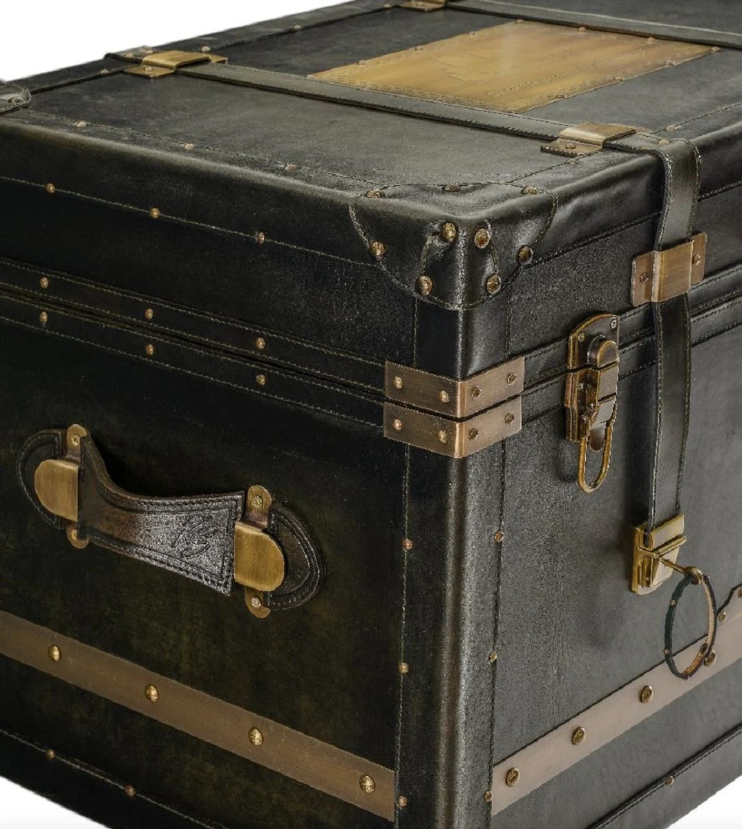 Casa Padrino minibar de cuero de lujo con aspecto de maleta negro / marr¨®n / lat¨®n 62 x 42 x A. 99 cm - Minibar con cuero genuino - Muebles de bar - Muebles de lujo aspecto de maleta