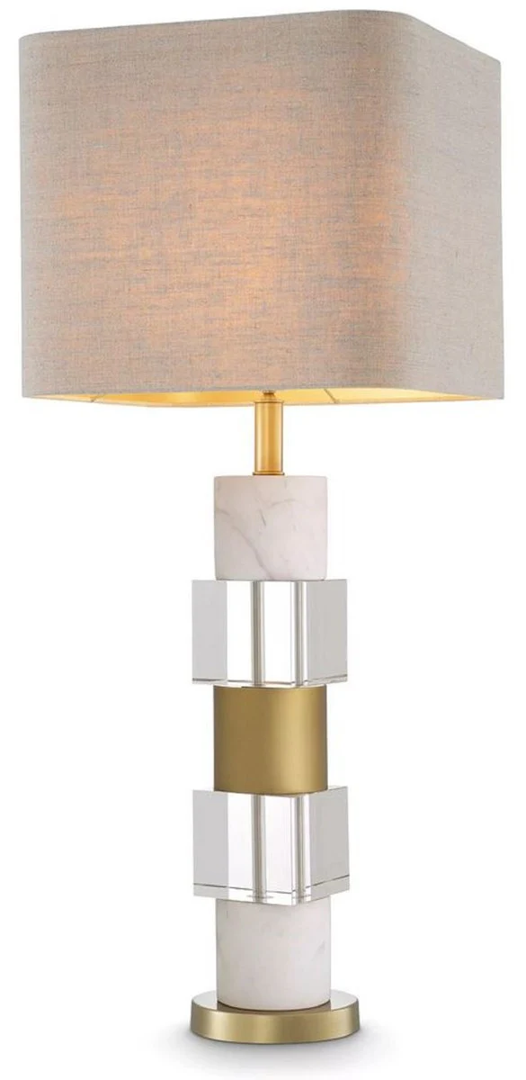 Casa Padrino lámpara de mesa de lujo latón antiguo / blanco / beige 35 x 35 x A. 87 cm - Lámpara de escritorio con mármol y cristal - Calidad de Lujo