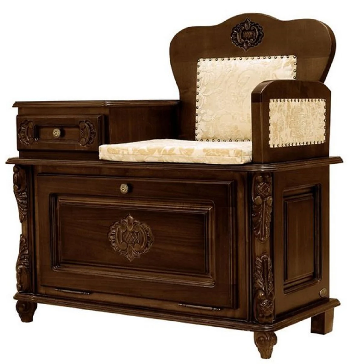 Casa Padrino banco telef¨®nico barroco de lujo marr¨®n oscuro / crema - Gabinete de recibidor de madera maciza de estilo barroco hecho a mano con banco - Muebles barrocos