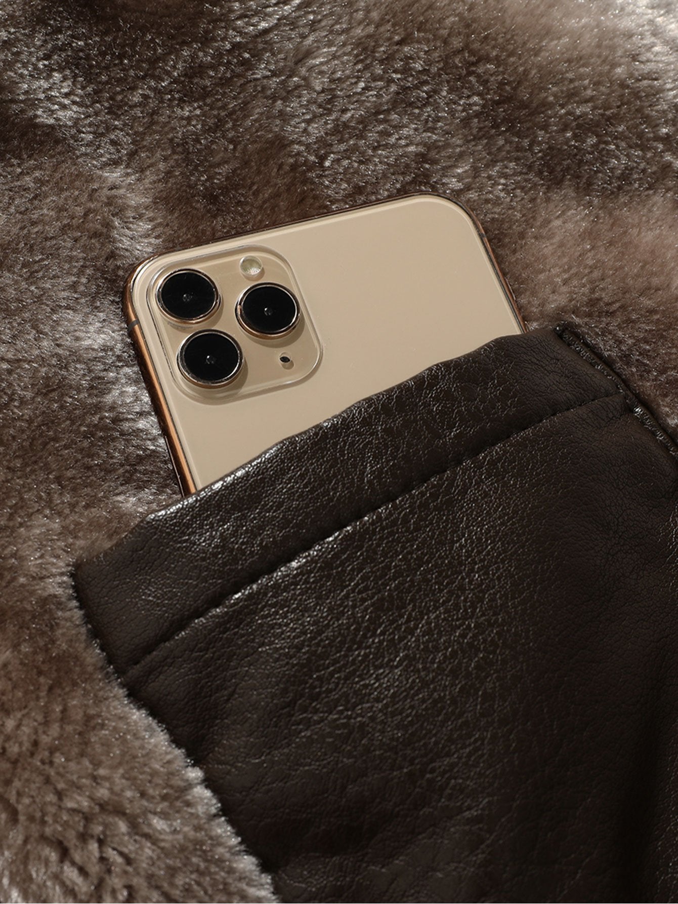 Long Line Faux Fur Lined PU Leather Coat