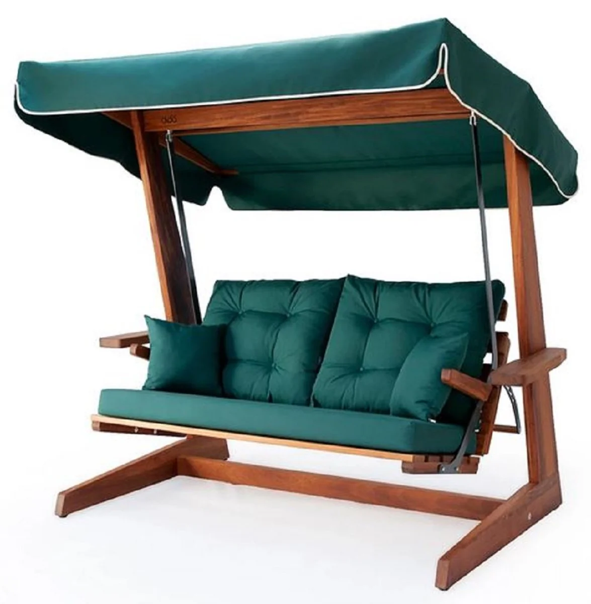 Casa Padrino columpio de Hollywood de lujo verde / marrón - Columpio de jardín con toldo para el sol - Muebles de Jardín - Muebles de Lujo - Instalación de jardín de lujo
