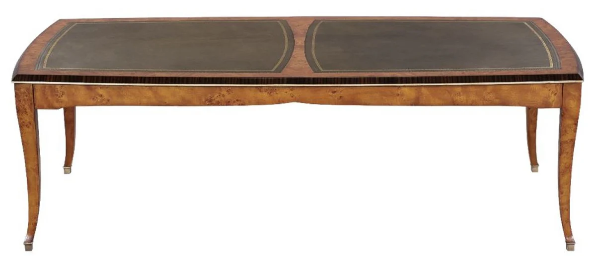 Casa Padrino mesa de centro Art Nouveau de lujo marr¨®n claro / marr¨®n 150 x 75 x A. 47 cm - Elegante mesa de sal¨®n de madera maciza con cuero aut¨¦ntico de alta calidad - Muebles Barrocos y Art Nouveau