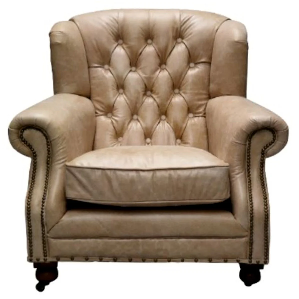 Casa Padrino Luxury Genuine Leather Armchair Beige 92 x 97 x H. 89 cm - Chesterfield Living Room Furniture
