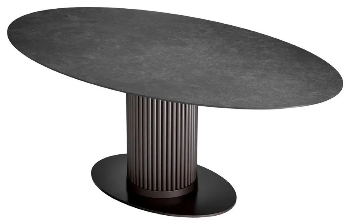 Casa Padrino mesa de comedor de lujo negro / bronce 200 x 119 x A. 78,5 cm - Mesa de cocina ovalada con tablero de cer¨¢mica con aspecto de m¨¢rmol - Muebles de comedor de lujo - Calidad de lujo
