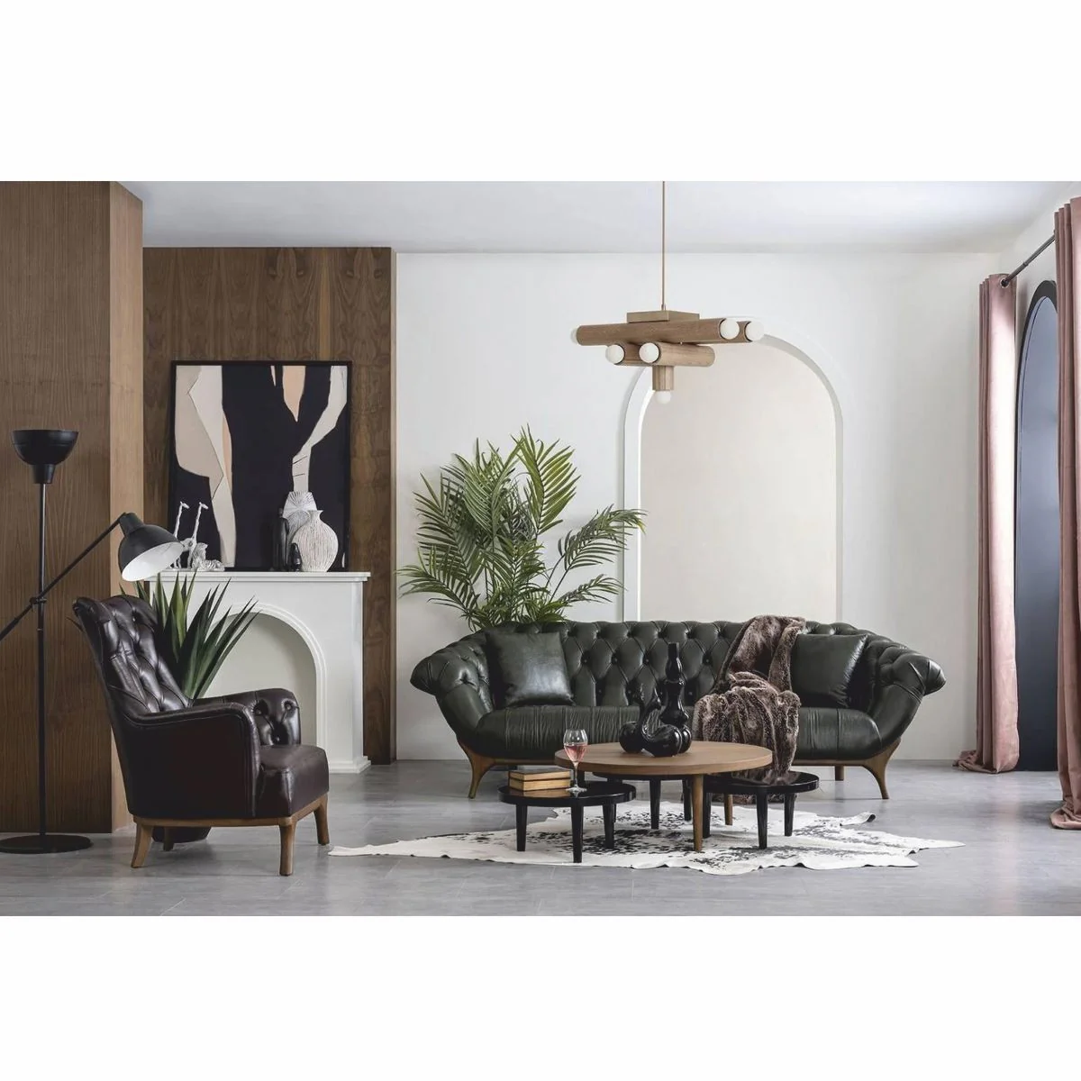 Casa Padrino sof¨¢ Chesterfield de lujo de cuero genuino verde oscuro / marr¨®n 270 cm - Muebles de cuero genuino