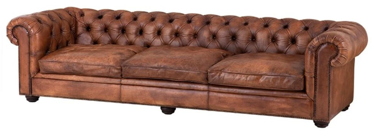 Casa Padrino aficionado 3 asientos sof¨¢ marr¨®n 280 x 94 x H. 70 cm - de lujo sof¨¢ de cuero real