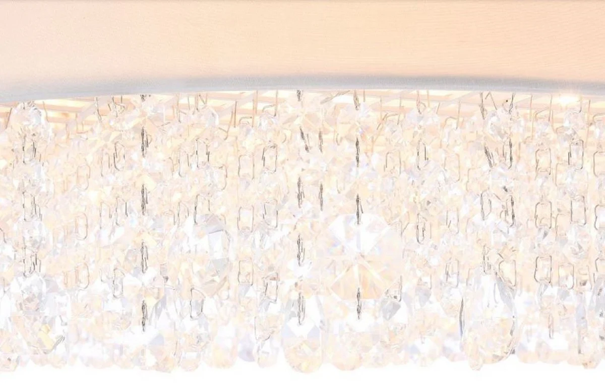 Casa Padrino lámpara colgante plata / blanco Ø 60 x H. 21 cm - Lámpara Redonda Excepcional con Marco de Metal y Cubierta de Tela