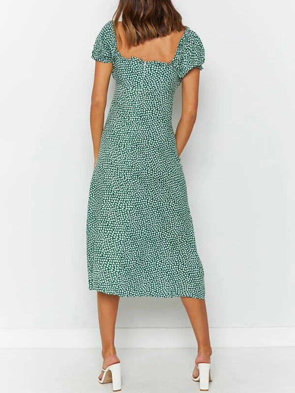 Sexy Square Collar Printed Split Dress