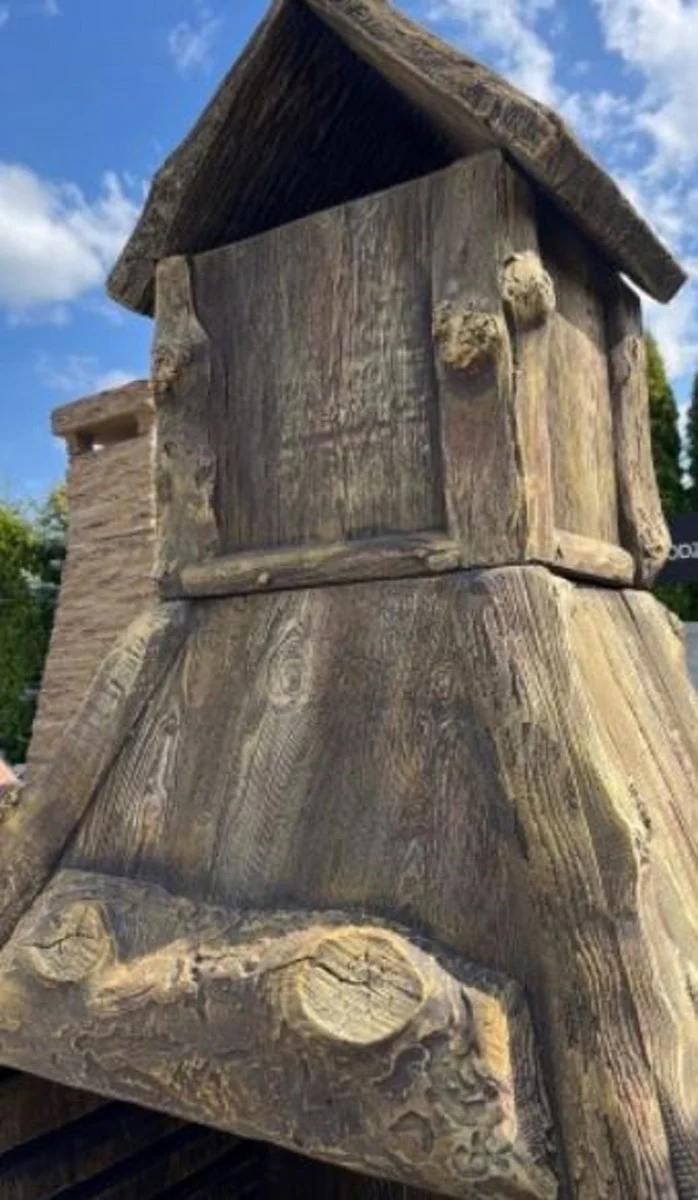 Casa Padrino barbacoa de jard¨ªn de lujo marr¨®n 132 x 67 x A. 206 cm - Chimenea de hormig¨®n en aspecto de madera - Accesorios de jard¨ªn de lujo