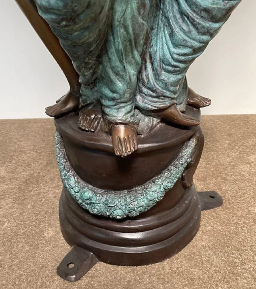 Casa Padrino fuente de bronce Art Nouveau de lujo bronce / turquesa Ø 81 x A. 236 cm - Magnífica fuente de jardín - Fuente de decoración jardín - Accesorios de Jardín Barroco y Art Nouveau