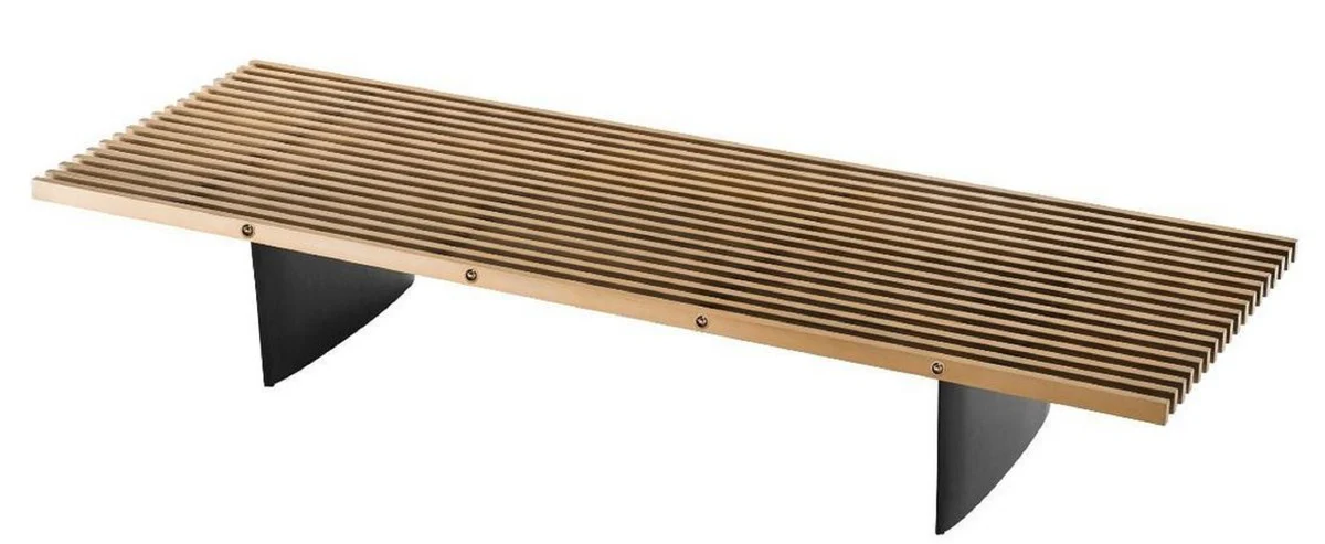 Casa Padrino mesa de centro de lujo lat¨®n / negro 220 x 78 x H. 38 cm - Mesa de Sal¨®n con Tablero de Acero Inoxidable - Muebles de Lujo