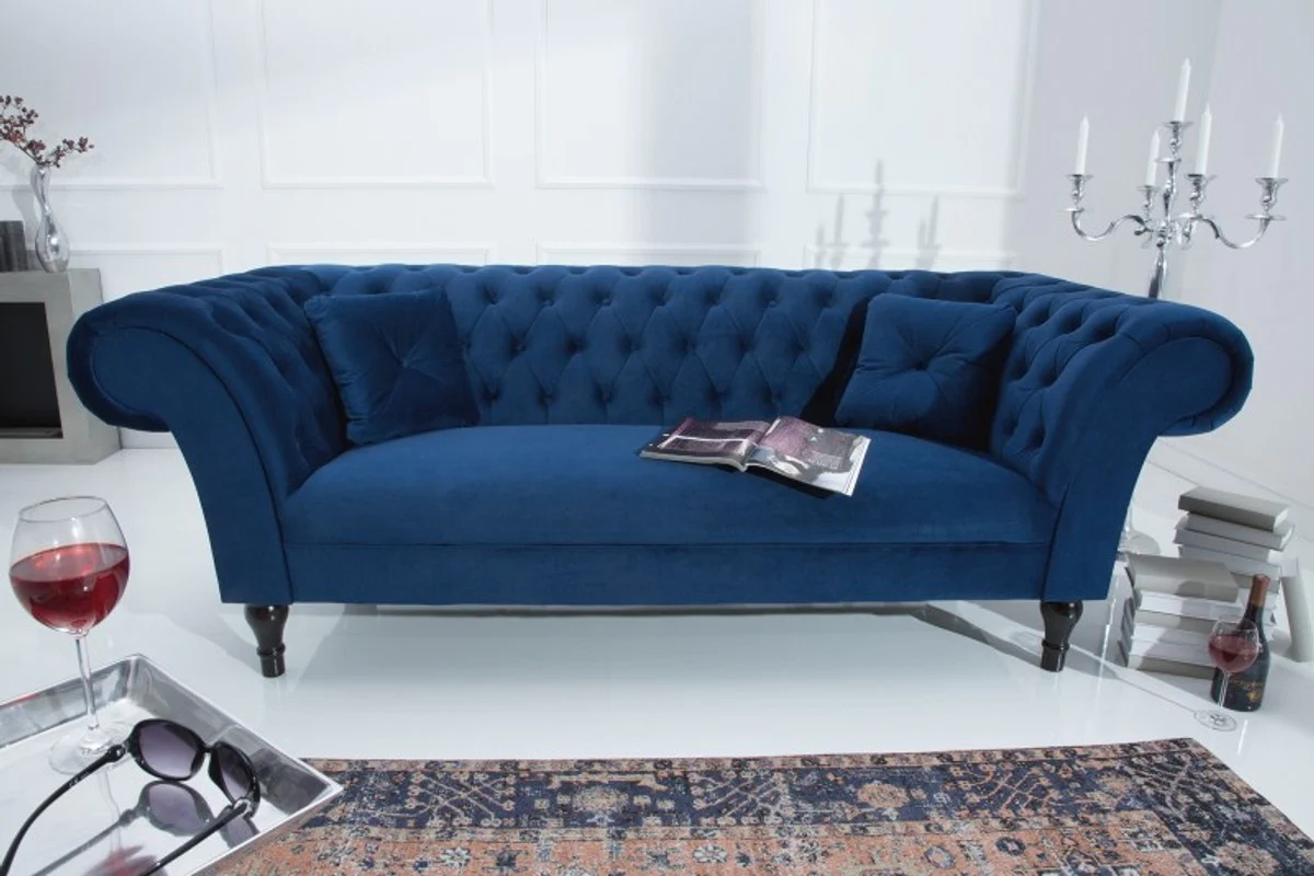 Sof¨¢ Chesterfield Casa Padrino en azul 225 x 90 x H 79 cm - Sof¨¢ Chesterfield de dise?o