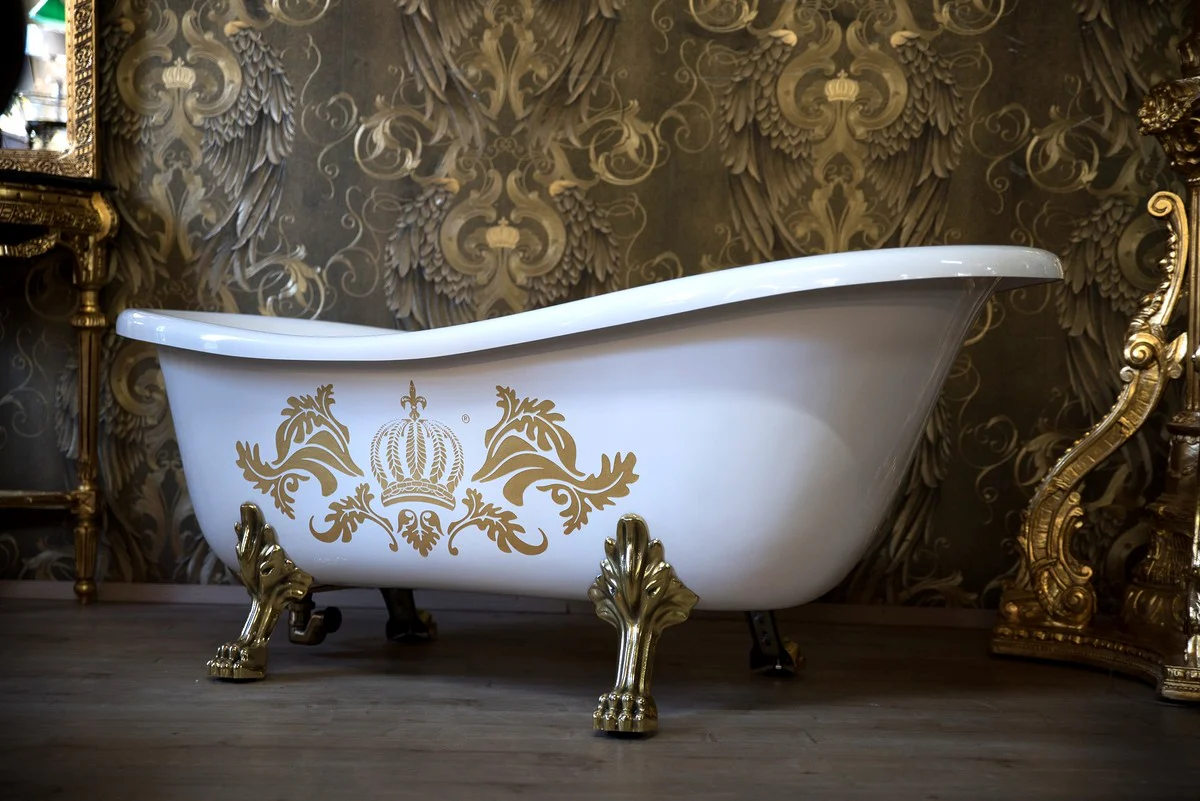 Pompöös por Casa Padrino baño de lujo Deluxe separados por Harald Glööckler Blanco / Oro / 1560mm blanco con los pies león dorado