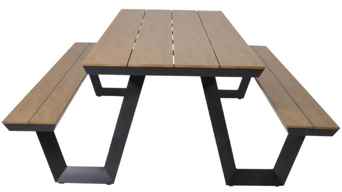 Casa Padrino mesa de jardín de lujo con bancos integrados marrón / antracita 200 x A. 75 cm - Muebles de picnic - Muebles de jardín - Muebles de gastronomía - Muebles de exterior