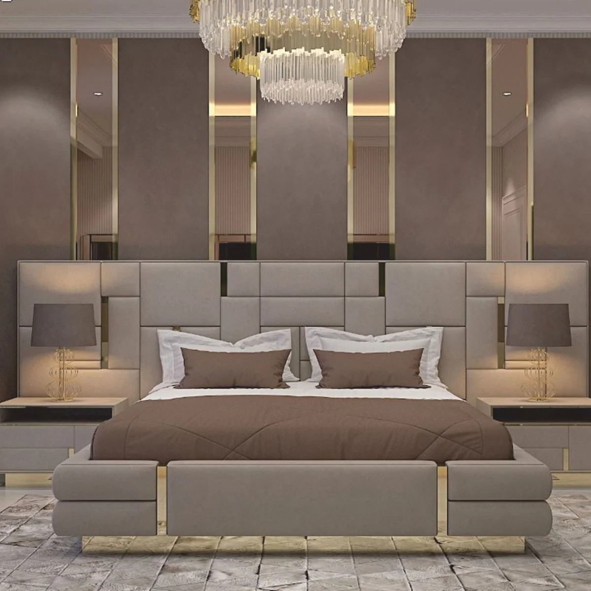 Casa Padrino mesita de noche de lujo gris / oro 65 cm - Muebles de lujo para hoteles y dormitorios