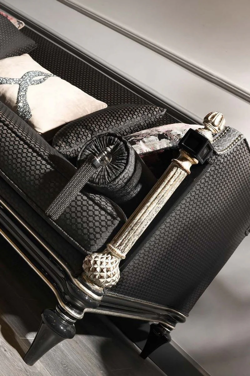 Casa Padrino sof¨¢ barroco de lujo negro / gris / plata / oro antiguo 250 x 95 x A. 80 cm - Magn¨ªfico Sof¨¢ de Estilo Barroco