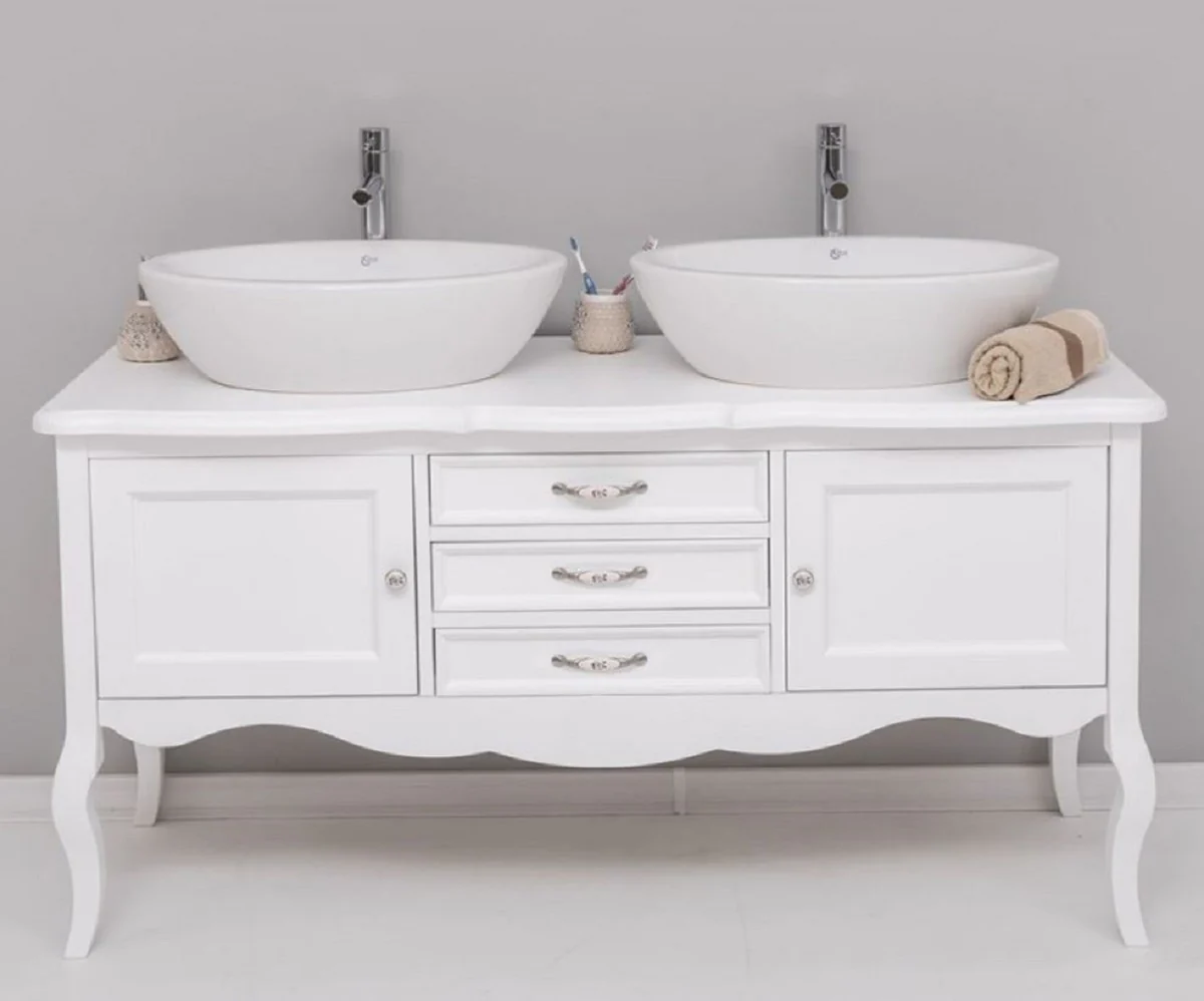 Casa Padrino armario de lavabo doble de madera maciza de estilo campestre blanco 150 cm - Muebles de baño de estilo campestre