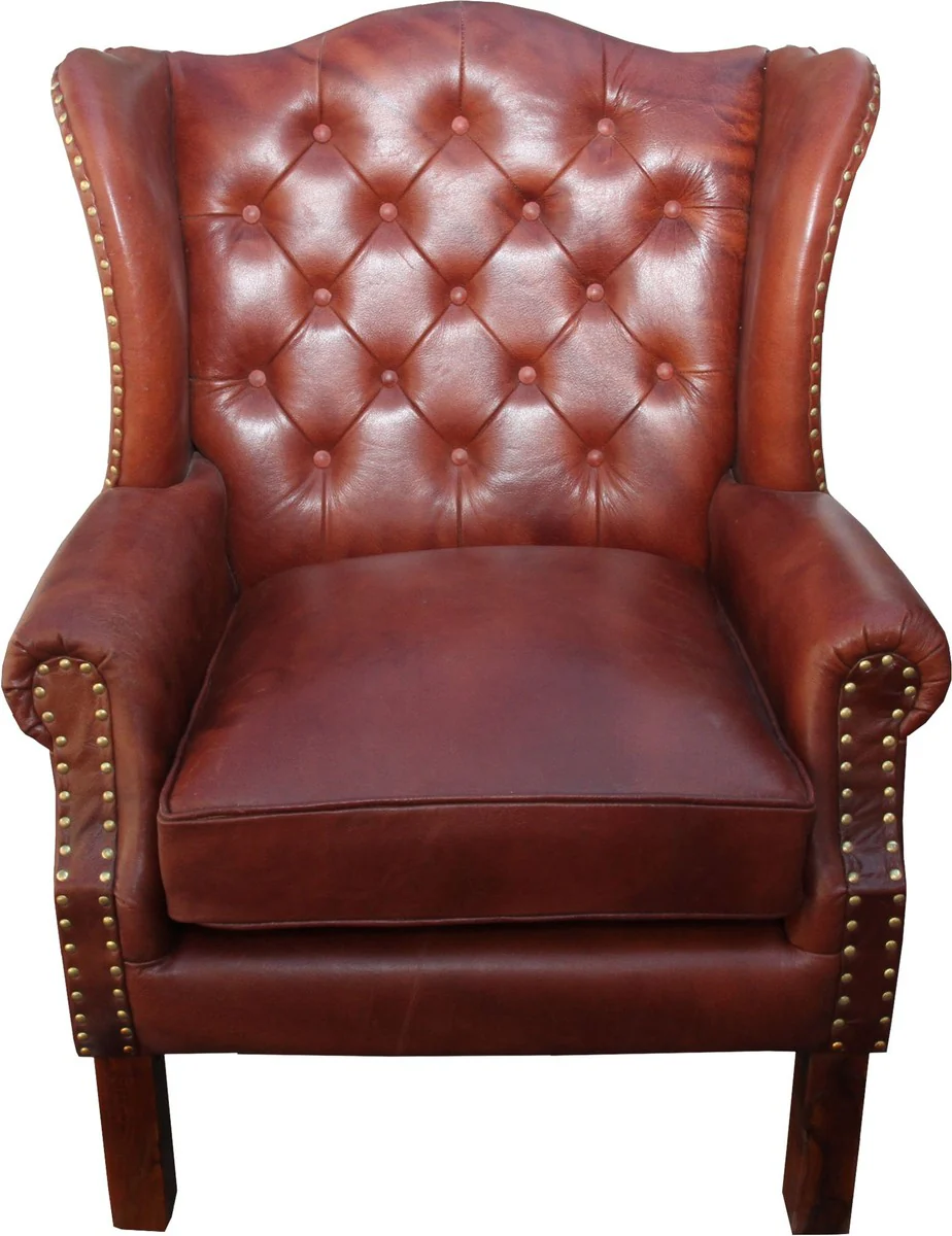 Luxury Genuine Leather Armchair Brown 72 x 65 x H. 103 cm - Hotel Furniture