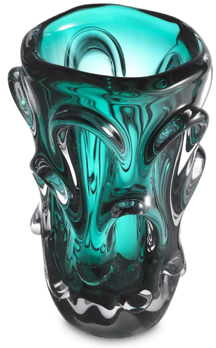 Casa Padrino florero de cristal de lujo turquesa Ø 20 x A. 31 cm - Florero decorativo moderno - Accesorios Decorativos - Colección de Lujo