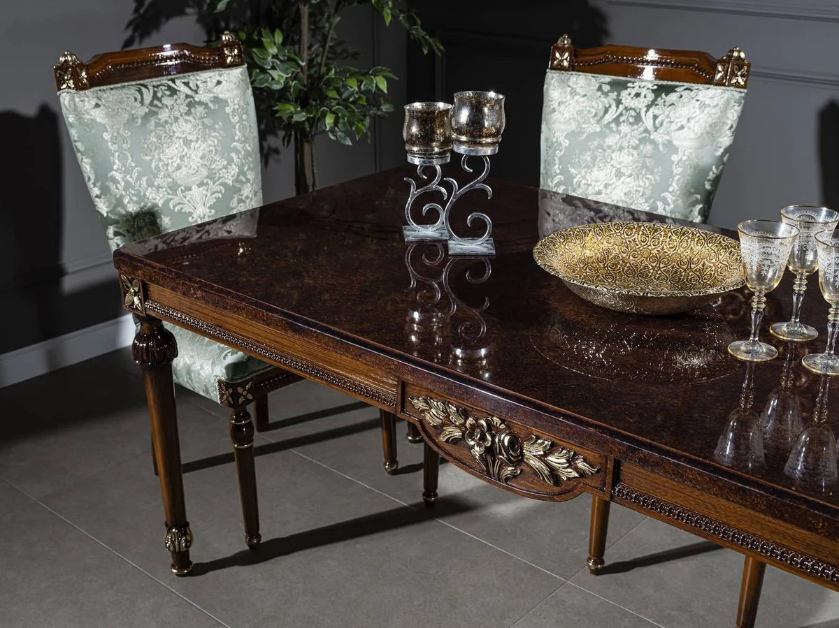 Casa Padrino conjunto de comedor barroco de lujo verde menta / marr¨®n - 1 Mesa de Comedor y 6 Sillas de Comedor - Muebles de comedor de estilo barroco nobles