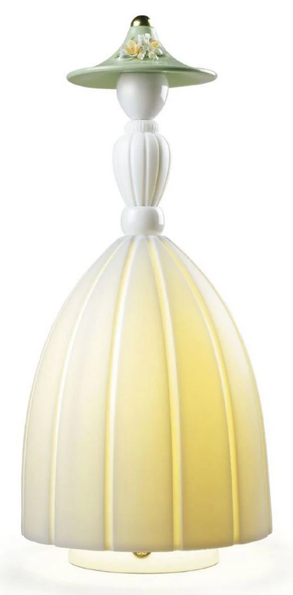 Casa Padrino lámpara de mesa de porcelana de diseño LED dama blanco / multicolor Ø 17 x H. 37 cm - Calidad de Lujo