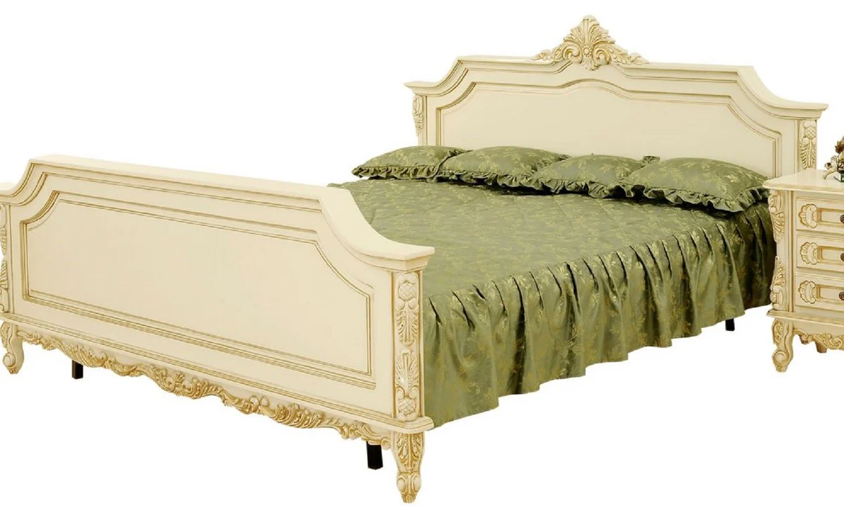 Casa Padrino cama de matrimonio barroco de lujo crema / beige - Magnífica cama de madera maciza - Muebles de dormitorio de lujo en estilo barroco - Muebles de dormitorio barrocos