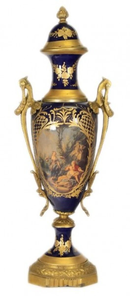 Casa Padrino Baroque Porcelain Cup Set Cobalt / Gold B20 H 58 cm (2 pieces) - Grand Decor - Hotel Decoration