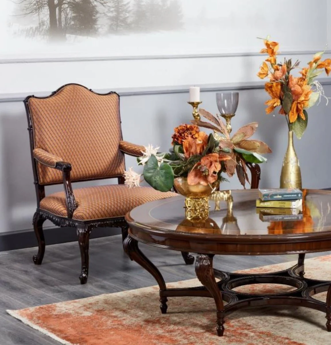 Casa Padrino sill¨®n barroco de lujo naranja / marr¨®n oscuro - Magn¨ªfico sill¨®n de sal¨®n - Muebles de sal¨®n de estilo barroco - Muebles de lujo de estilo barroco - Mobiliario barroco