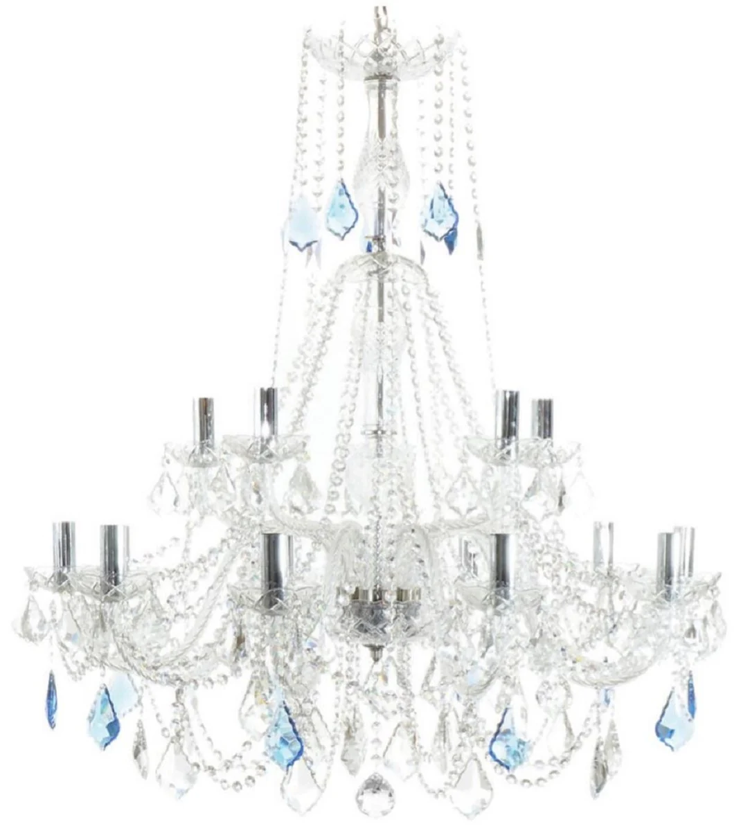 Casa Padrino araña de luces barroco de lujo plata / azul Ø 85 x A. 90 cm - Magnífica lámpara de araña con cristal fino - Noble & Magnífico