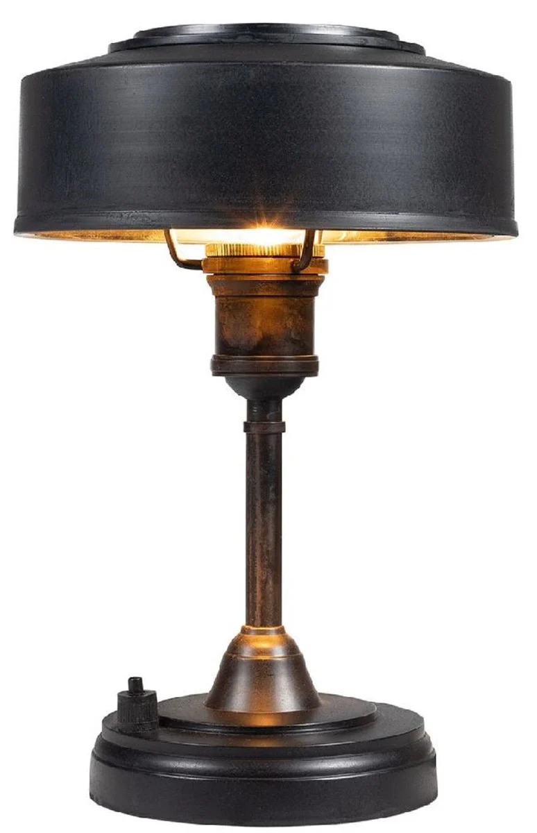 Casa Padrino lámpara de mesa Art Deco de lujo negro antiguo Ø 22 x A. 32 cm - Lámpara de escritorio redonda de latón - Luces de lujo - Interior de lujo