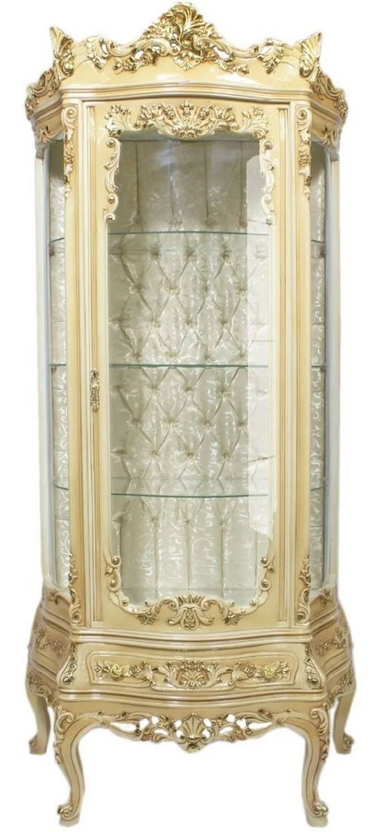 Casa Padrino vitrina barroco crema 80 x 40 x A. 200 cm - Vitrina barroco adornada con puerta de vidrio y hermosas decoraciones - Muebles Barrocos