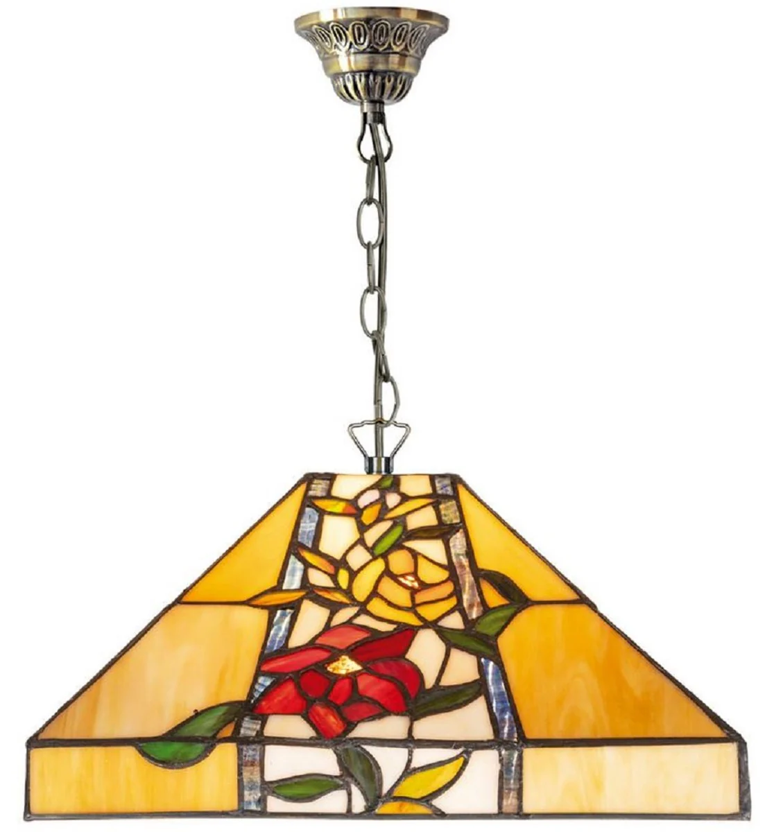 Casa Padrino Lámpara Colgante Tiffany de Lujo Multicolor 40 x 40 x H. 85 cm - Lámpara Colgante Tiffany con Diseño de Flores y Pantalla de Vidrio Hecha a Mano