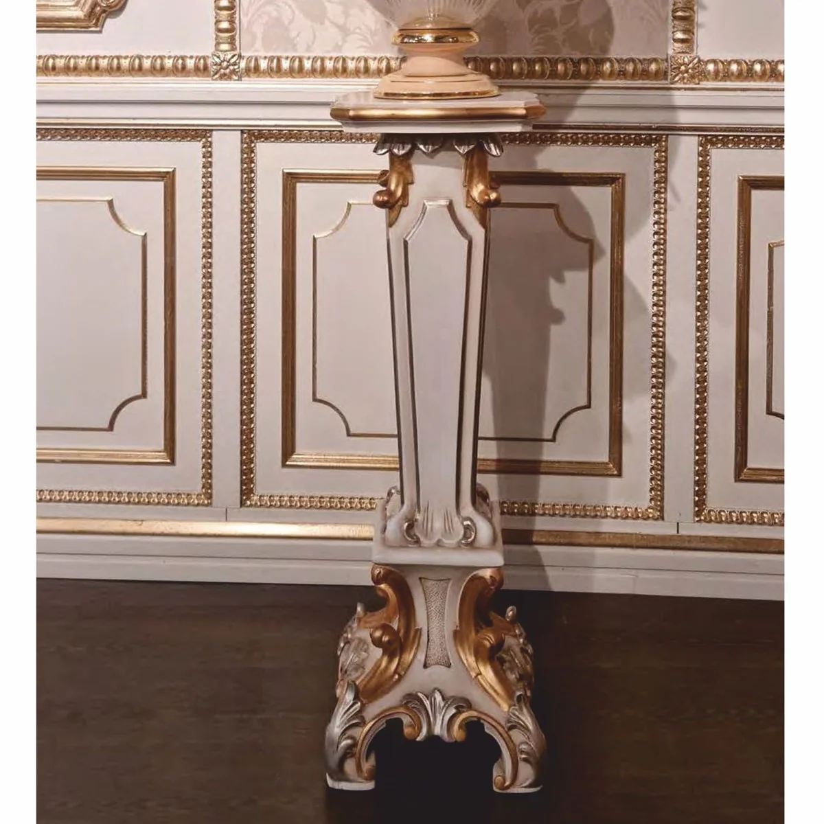 Casa Padrino Columna Barroco de Lujo Blanco / Oro / Plata A. 87 cm - Muebles Barrocos - Hecho en Italia