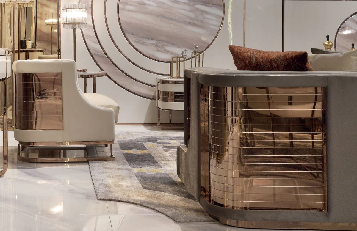 Casa Padrino sof¨¢ de lujo gris / cobre 230 x 96 x A. 72 cm - Sof¨¢ de sal¨®n - Sof¨¢ de hotel - Muebles de sal¨®n - Muebles de hotel - Muebles de lujo - Interiores de sal¨®n - Interiores de lujo