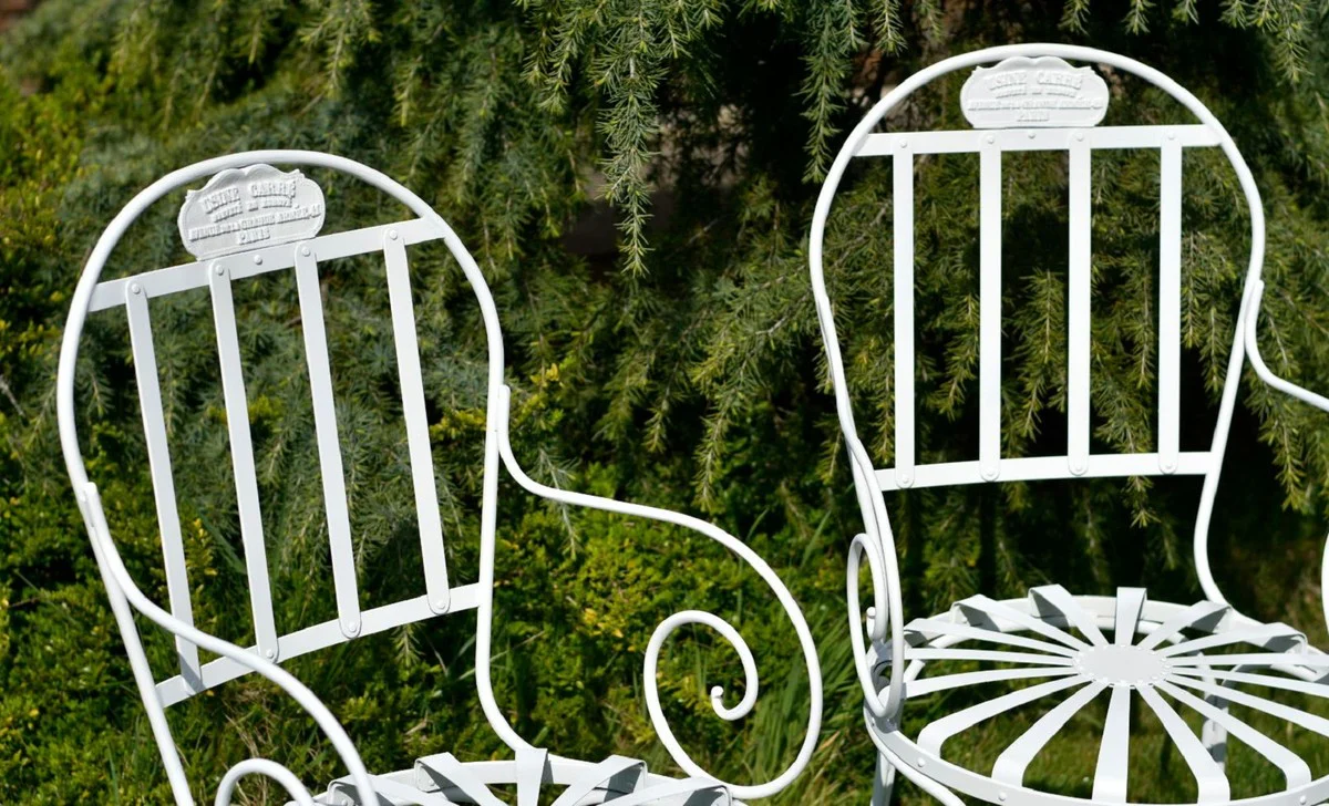 Casa Padrino silla de jard¨ªn Art Nouveau blanco 47 x 47 x A. 94 cm - Silla de forja hecho a mano con reposabrazos - Muebles de hierro forjado de jard¨ªn y terraza nost¨¢lgicos