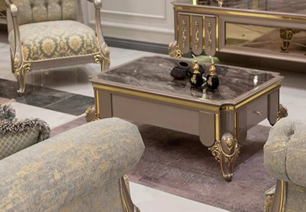 Casa Padrino mesa de centro barroco de lujo negro / gris / oro 110 x 72 x A. 48 cm - Mesa de sal¨®n de madera maciza - Muebles de Estilo Barroco